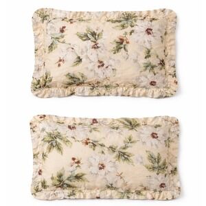 Waverly Garden Room Floral Pillow Shams Cotton Ruffle Cord Edge 20x26 Set of 2